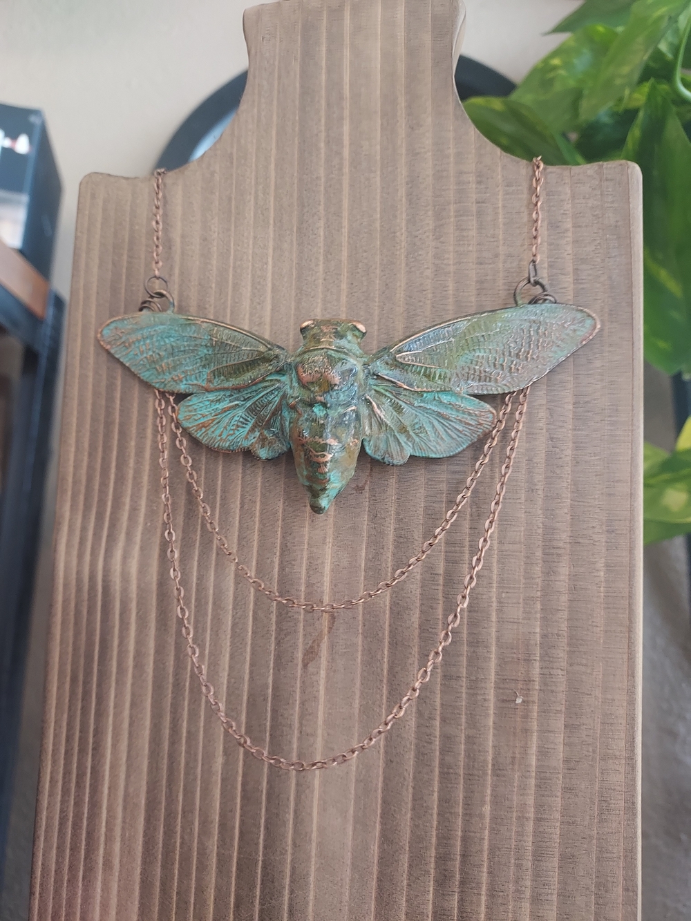 Patina Cicada Statement Necklace in Turquoise and Copper